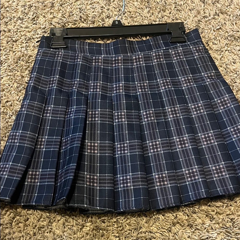 Plaid Navy Blue Pleated Skirt